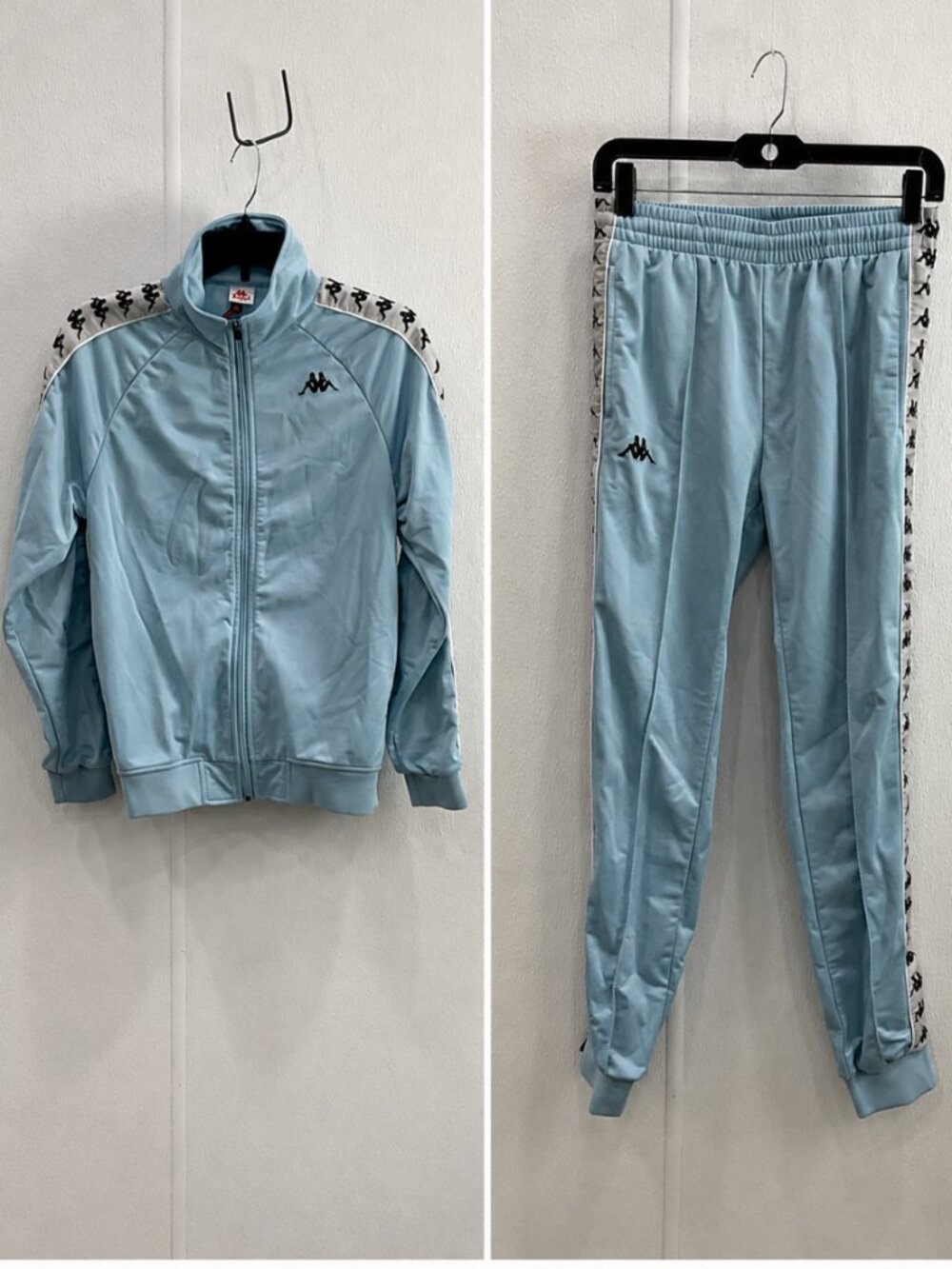 Kappa Mens Light Blue White Black Tracksuit Zip Jacket & Pants Set S